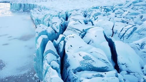 Beautiful Glacier in Iceland Close Up Aerial Top View