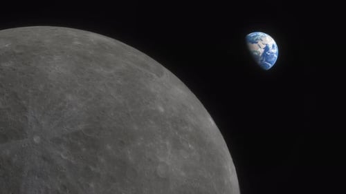 Lunar Program the Spacecraft Flies Over the Surface of the Moon