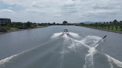 08 10 2024 Queretaro Queretaro Wakeboarding sport practice on a lake or river