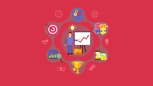 Animated Flat Design Business Growth and Strategy Icons