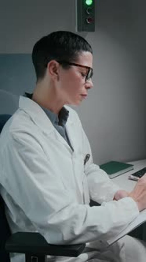 Vertical of Female Radiologic Technologist Filling in Patient Medical History