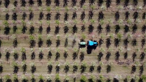 Vista aérea del proceso de cultivo del tractor