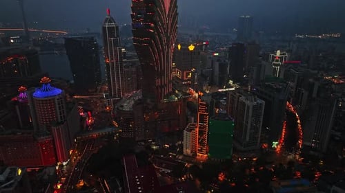 An aerial view of a city at night