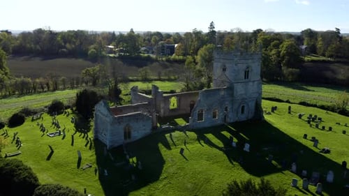 Old christian church ruins in England. Cathedral Ruins in sunny day.