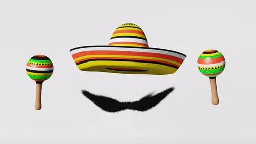 Cinco de Mayo holiday festival celebration Maracas mariachi music instrument sombrero hat mustache