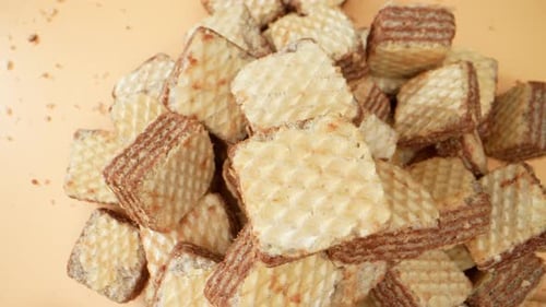 Pile of Tasty Cube Shaped Wafers
