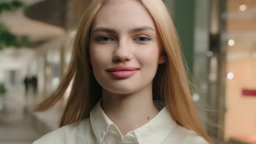 Close Up Portrait Attractive 20s Blonde Girl Caucasian Office Businesswoman Woman with Long Healthy