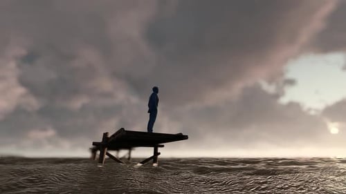 Businessman Standing Alone On The Seashore Thinking About Life