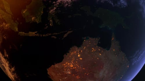 Australia From Space At Sunset. Oceania From Space Orbit. Blue Planet Earth. Globe