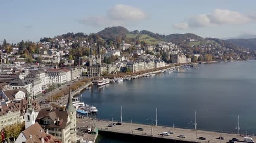 Aerial view of Lucerne cityscape and lake, Switzerland.