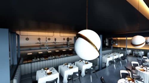 Elegant Empty Dining Area of a Modern Restaurant at Night