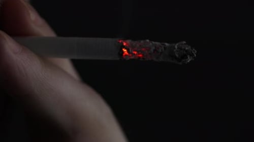 Person Smoking a Cigarette Nicotine Addiction Smoke in Lungs Bad Habit Burning Tobacco