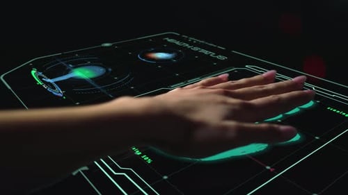 Hand Scanning Futuristic Health Status Touchscreen