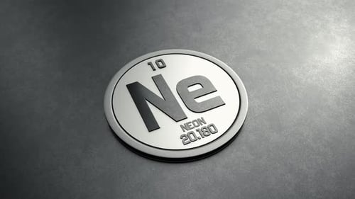 Neonelement aus dem Periodensystem, runde, glänzende metallische Ikone