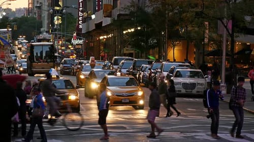 New York - October 14, 2014: Pedestrians And Cars On The Streets Of New York At Sunset, On Octobe...
