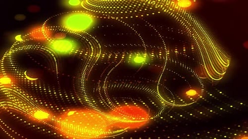 Fundo abstrato de linhas torcidas de partículas douradas