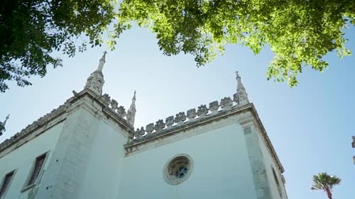 Lisbon Monastery Tiles Museum Battlements Facade with Blue Sky