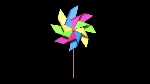 colorful windmill loop and alpha video. Color windmill with transparent background.