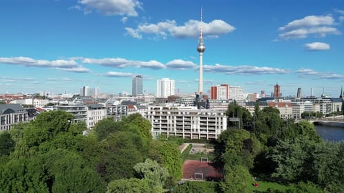Aerial view of the Berlin TV Tower, Germany.