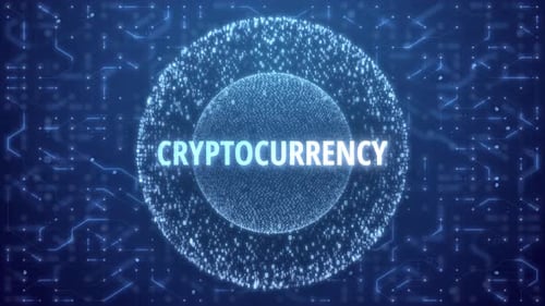 CRYPTOCURRENCY Concept over Matrix sphere on circuitry background.