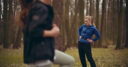 Two Woman Workout Exercising In Park Jogging Fitness