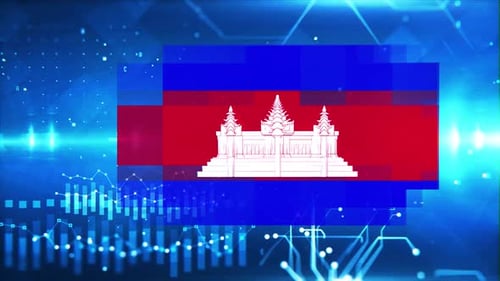 Cambodia Flag on Economic Graph Background