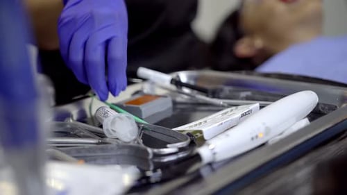 Close up of dental instruments in use