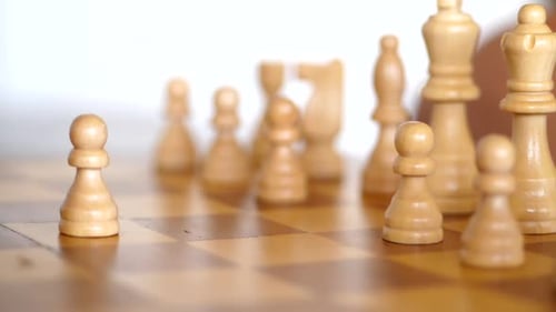 Yuriy Chess pieces. Chess board from hard strategy logic game.