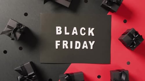 Black Friday Flat Lay with Gifts