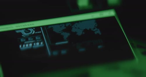 Futuristic Computer Interface with Global Map Cybersecurity Concept