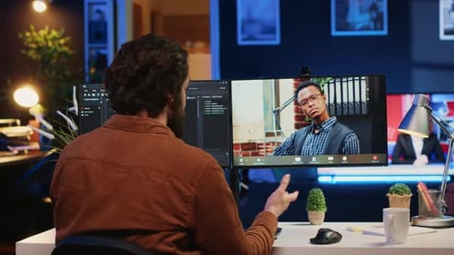 Two Men in Video Call in Home Office