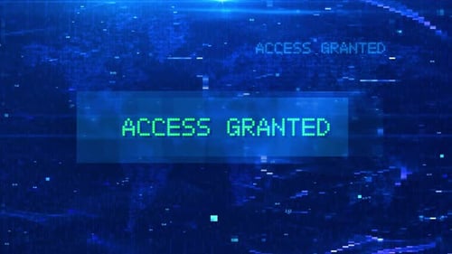 Access Granted Digital Text Animation over Futuristic World Map and HUD Effects