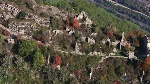 Aerial drone view of the old village of Tournefort