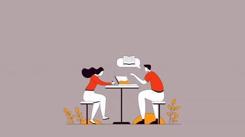 Flat Design Animation of Two People Discussing Education Ideas