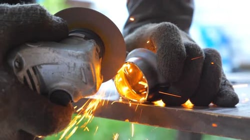 Detail View on Metal Processing with Circular Saw