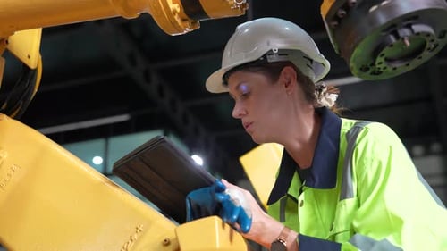 Robot In Industry Automation. Smart Industry Robot Arms Modernization for Digital Technology.