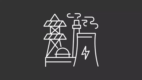 Animated Line Icon of Industrial Power Plant with Electricity Tower