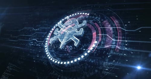 Symbole d'attaque numérique par un ver de cybersécurité, boucle conceptuelle numérique