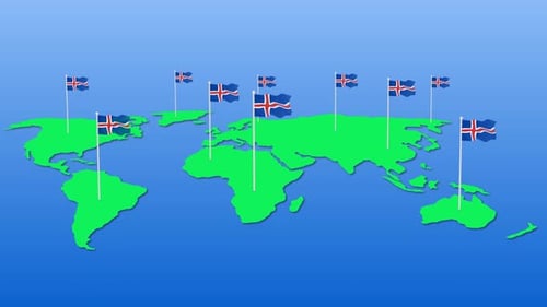 Waving Icelandic Flags Animation on Global World Map