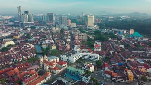 Melaka (Malacca) city aerial view in the morning, Malaysia
