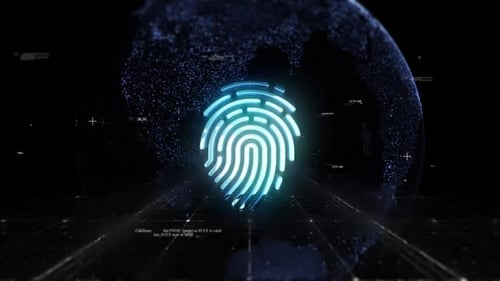 Fingerprint Logo On Technologic Earth Surrounded By A Network Of Graphics Effects V02