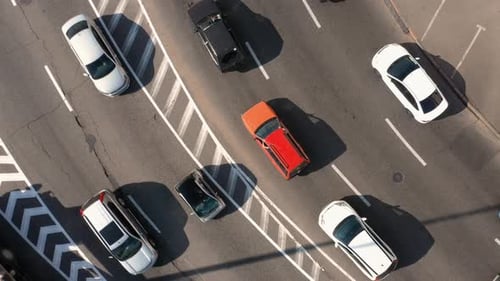 Aerial Top View of Highway Road with Many Cars