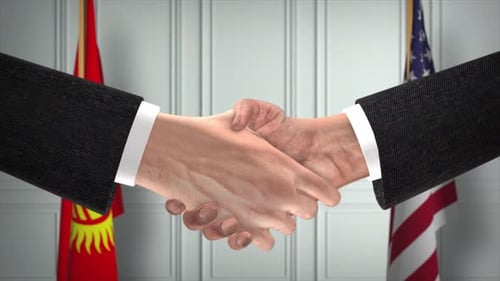 International Business Handshake with National Flags