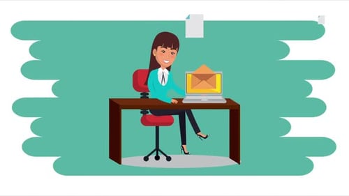 Animated Businesswoman Receives Email at Desk Flat Design