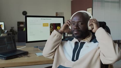 Portrait of African American IT Engineer Working on AI Project in Office