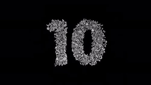 Number 10 Made of Numbers with Alpha Channel. 3D Font Number Animation. Transparent Background