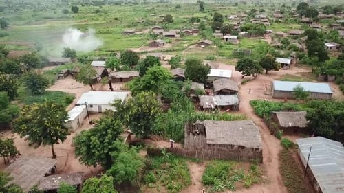 Low aerial view small village in Northern Mozambique