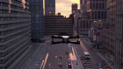 Police Drone Flying Over City Street Intersection