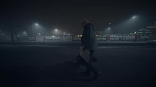 Elderly Homeless Man Suffering From Poverty Looking for Help at Train Station