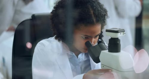 Woman Scientist Using Microscope in Lab